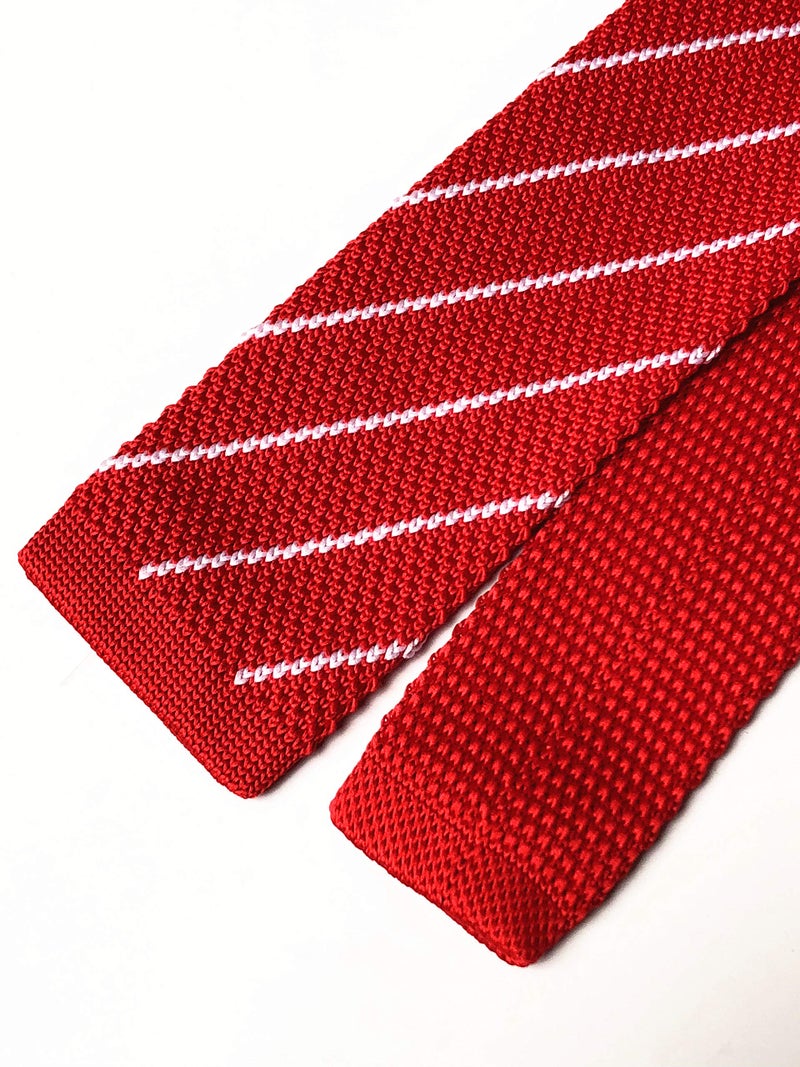Elfeves Mens Casual Red White Woven Stripe Neck Ties Knit Formal Party Wedding Prom New Neckties Textured Distressed - Image 3